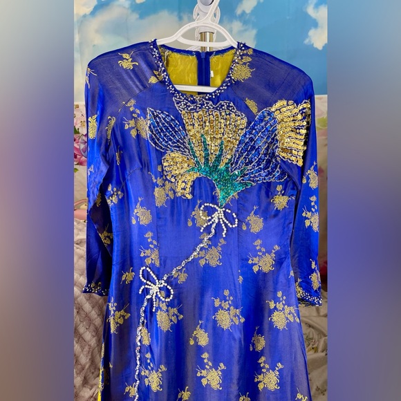 New Ao dai to tam Ha Dong, Vietnamese traditional long dress set m l 2 4 blue - Picture 1 of 4